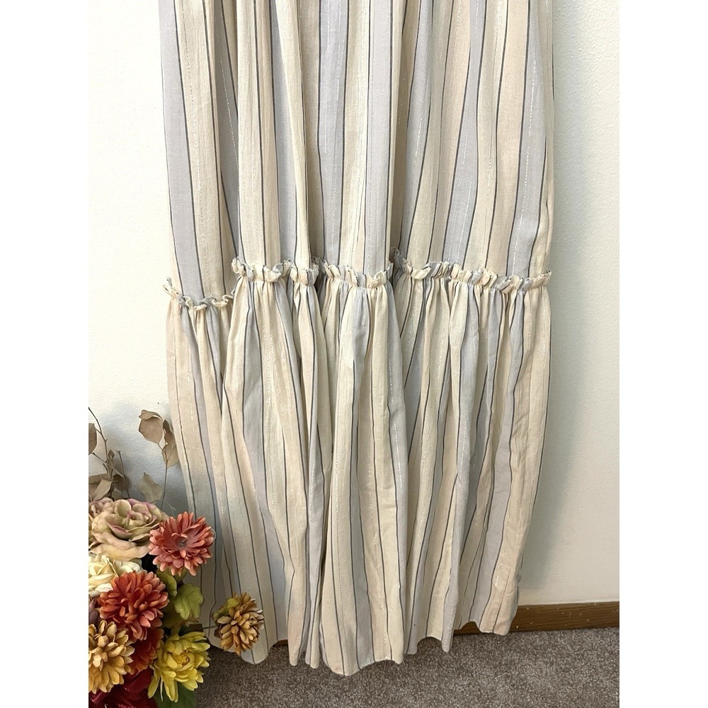 ZIMMERMANN Tiered Maxi Dress Cotton Tie Strap Natural Blue Metallic Stripe S - Picture 12 of 16